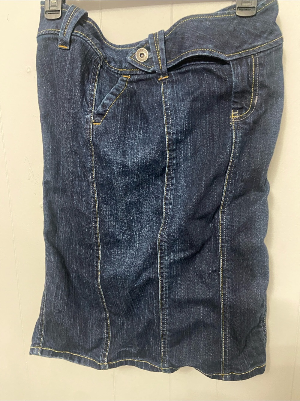 Dark Wash Denim Skirt with Panel Stitching. Size 8